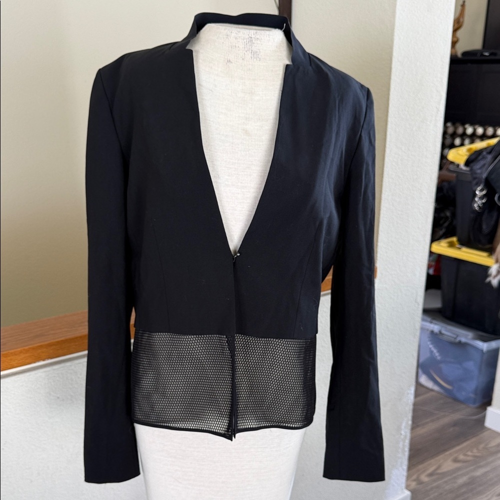 Elie Tahari Black Women's Blazer with Mesh Detail industrial edgy look size 8